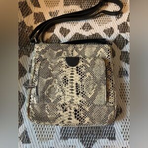 Danier Cream and Black Crossbody Bag with Snakeskin Pattern